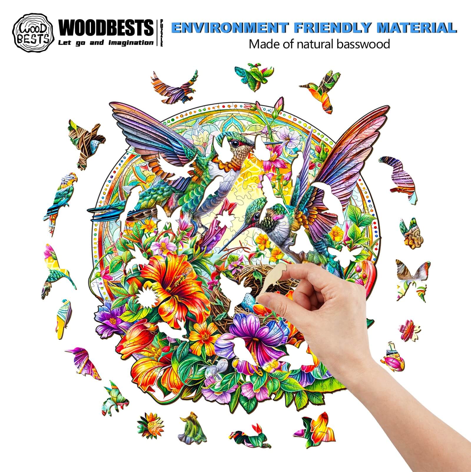 Whimsical Wooden Jigsaw Puzzle- Hummingbird Haven