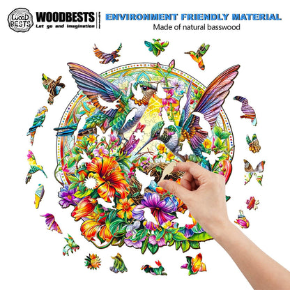 Ausgefallenes Holzpuzzle - Kolibri-Paradies