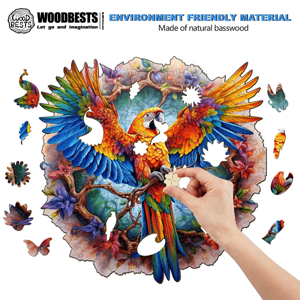 Whimsical Wooden Jigsaw Puzzle-Lively Parrot