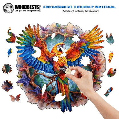 Whimsical Wooden Jigsaw Puzzle-Lively Parrot