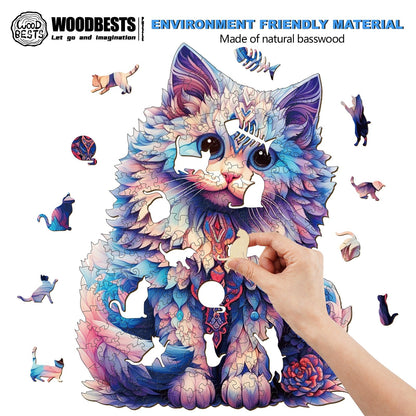 Verspieltes Holzpuzzle – Süße Ragdoll-Katze
