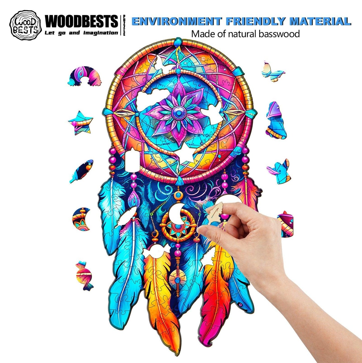 Launiges Holzpuzzle - Mandala Traumfänger