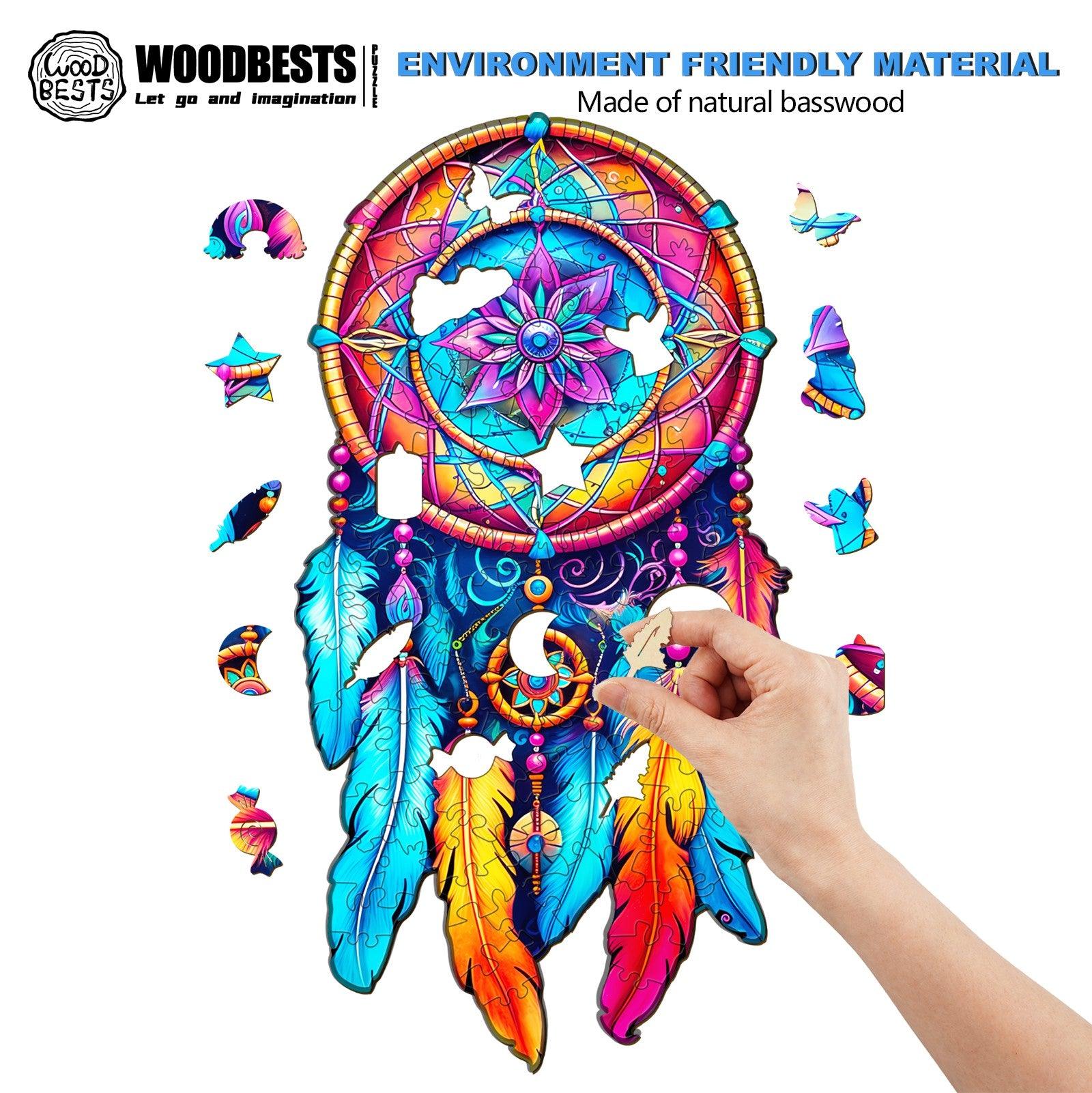 Launiges Holzpuzzle - Mandala Traumfänger