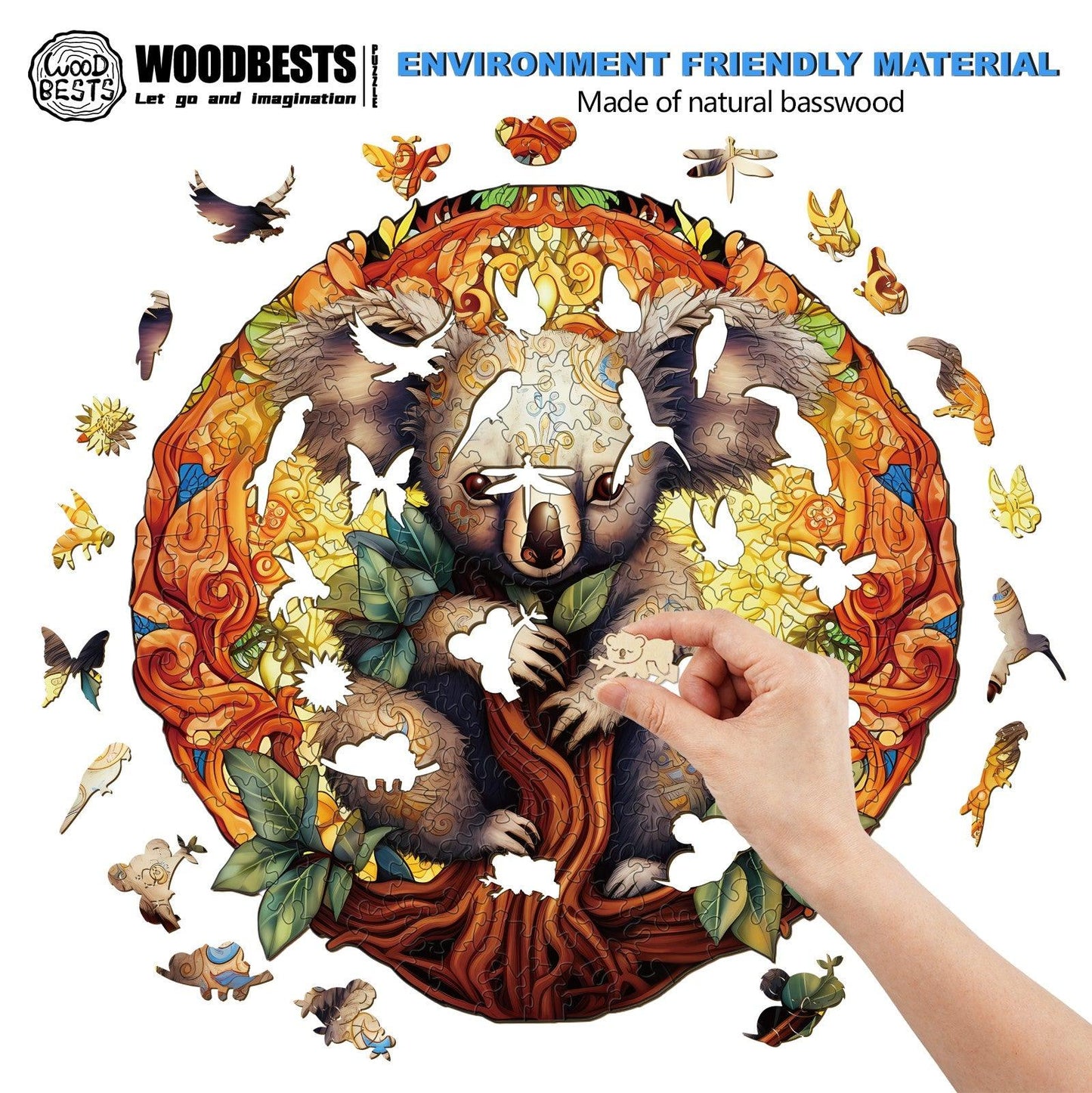 Whimsical Wooden Jigsaw Puzzle-mandala koala