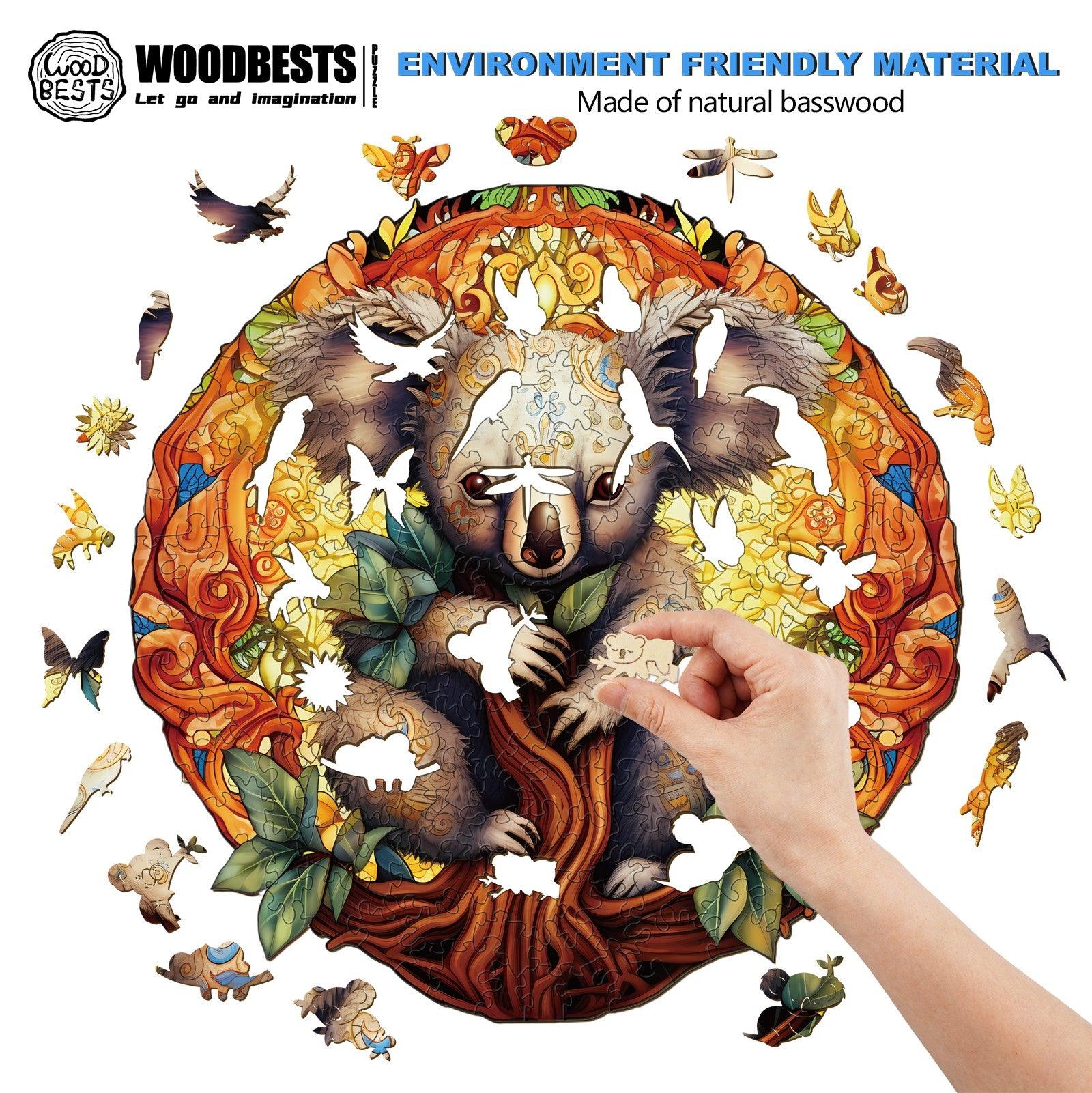 Whimsical Wooden Jigsaw Puzzle-mandala koala
