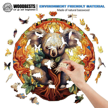 Whimsical Wooden Jigsaw Puzzle-mandala koala