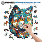 Whimsical Wooden Jigsaw Puzzle-Fearless Wolf