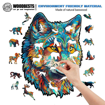 Skurriles Holzpuzzle – Furchtloser Wolf