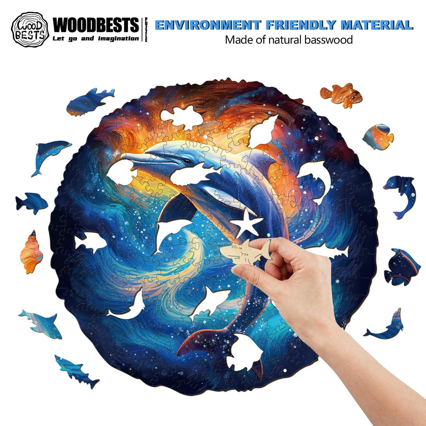 Whimsical Wooden Jigsaw Puzzle-Dream Dolphin
