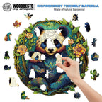 Whimsical Wooden Jigsaw Puzzle-Panda Family 2
