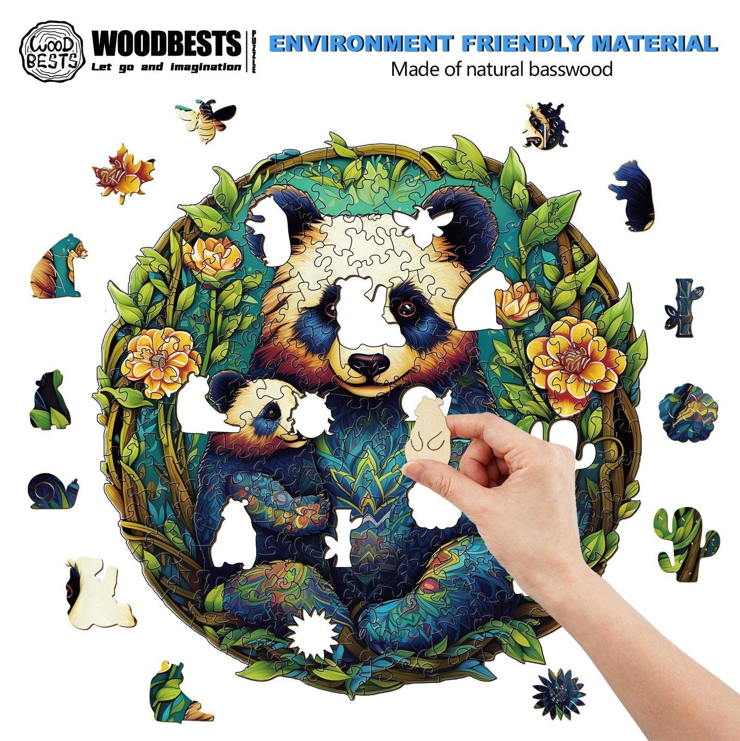 Whimsical Wooden Jigsaw Puzzle-Panda Family 2