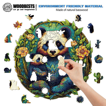 Whimsical Wooden Jigsaw Puzzle-Panda Family 2