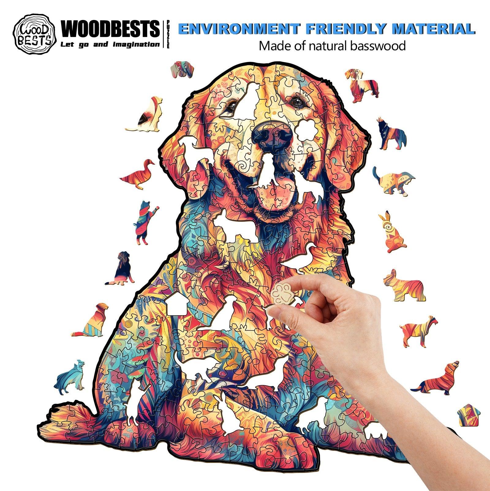 Whimsical Wooden Jigsaw Puzzle - Loyal Golden Retriever - pickApuzzle