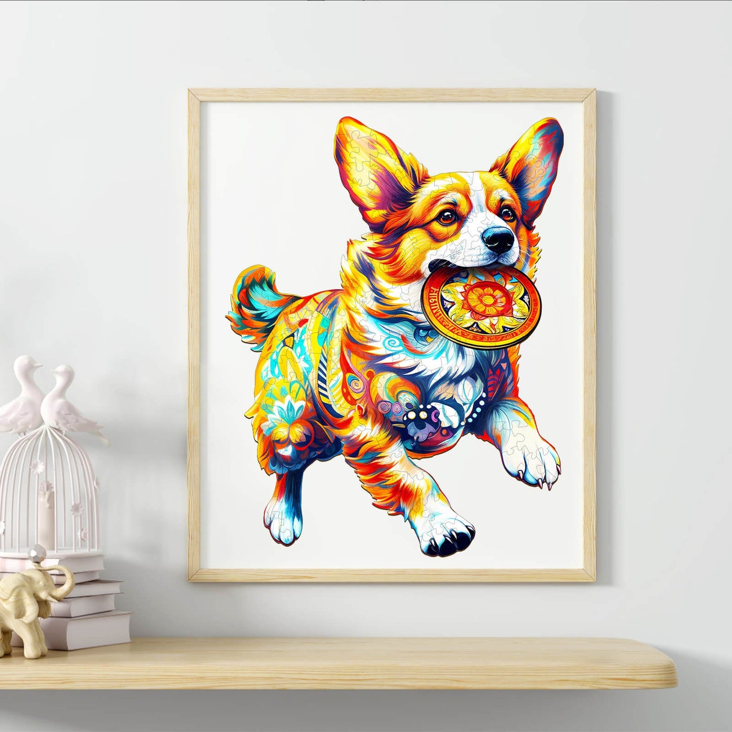Launiges Holzpuzzle - Hund beim Spielen mit Spielzeug