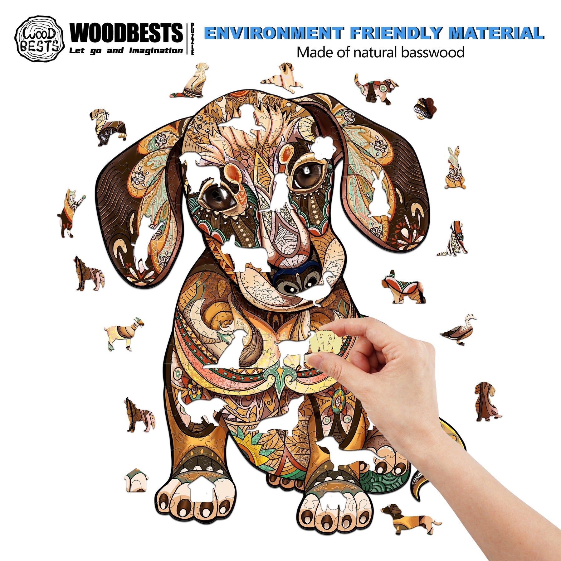 Whimsical Wooden Jigsaw Puzzle-DACHSHUND