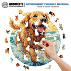 Puzzle en bois fantaisiste - joyeux golden retriever