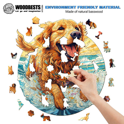 Verschmitztes Holz-Puzzle – fröhlicher Golden Retriever
