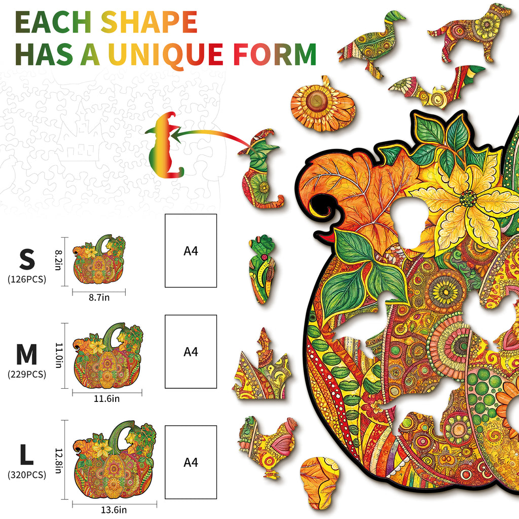 Whimsical Wooden Jigsaw Puzzle-  Mandala Pumpkin