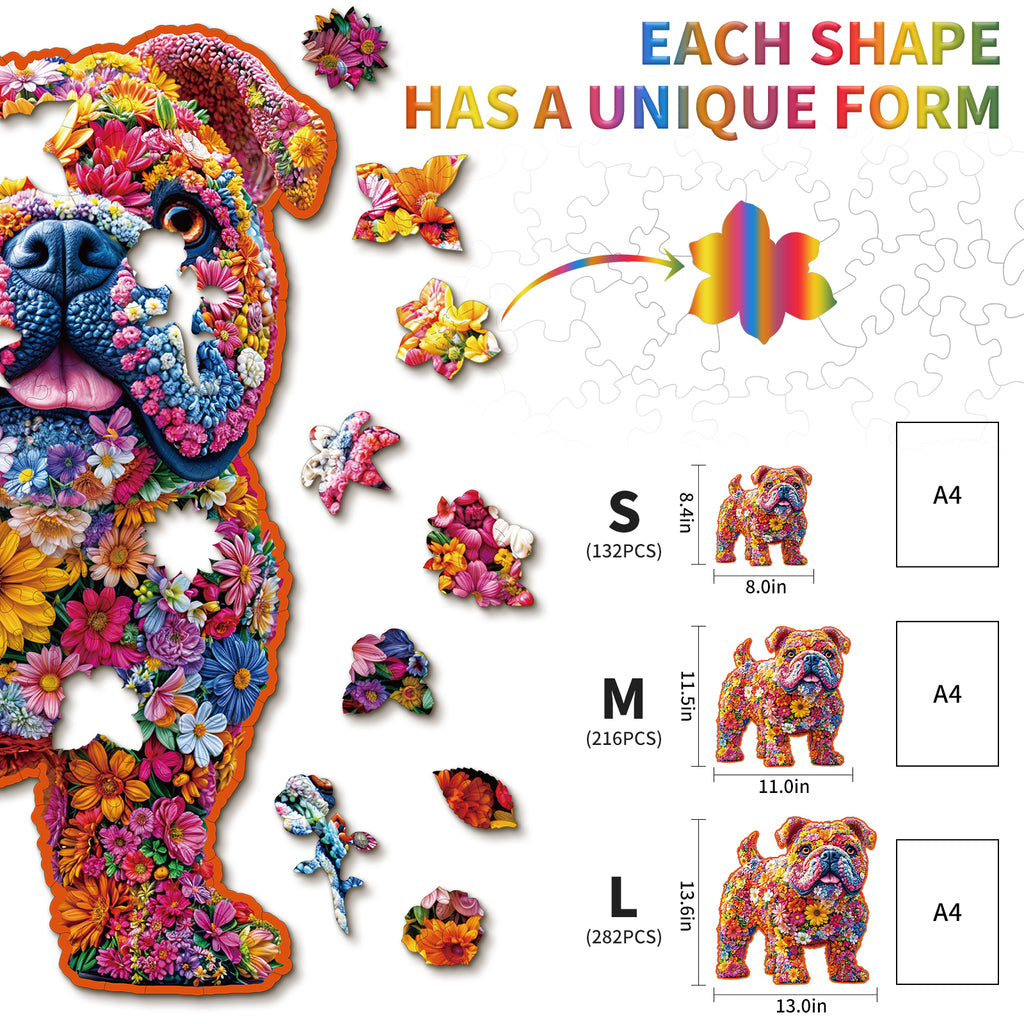 Whimsical Wooden Jigsaw Puzzle- Flower Dog