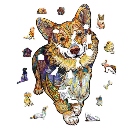 Verspieltes Holz-Puzzle – Schlauer Corgi