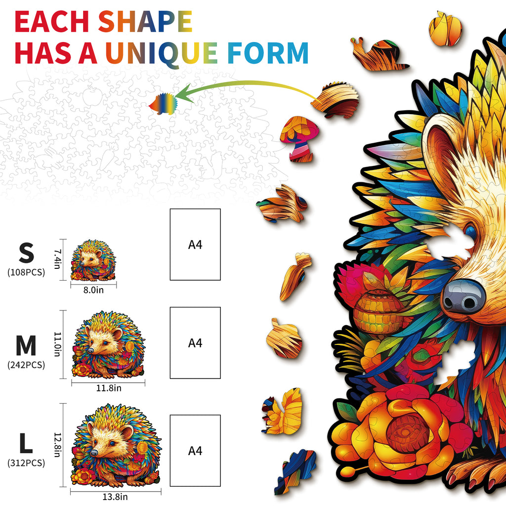 Whimsical Wooden Jigsaw Puzzle- Smart Hedgehog