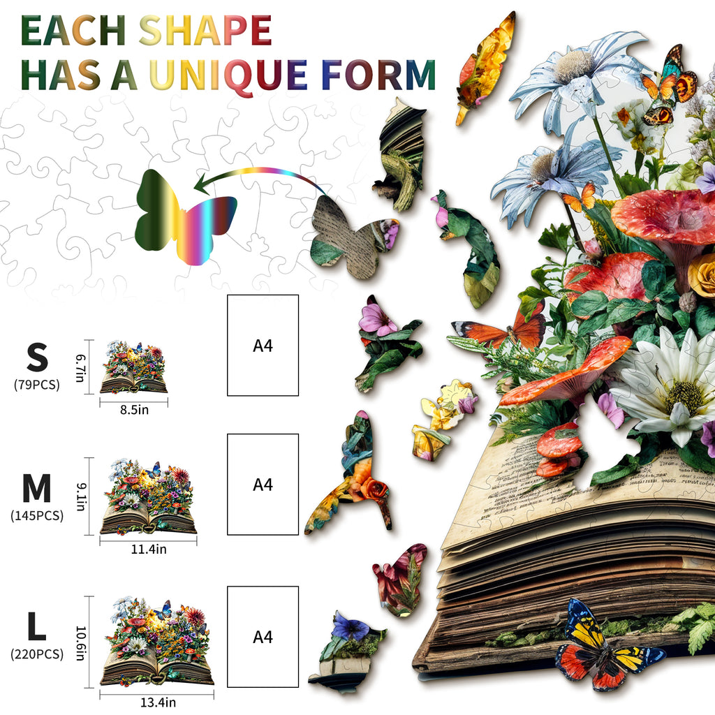 Puzzle en bois fantaisie - Fleurs sur le livre