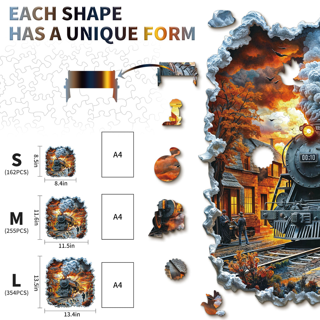 Whimsical Wooden Jigsaw Puzzle-  Retro Steam Train