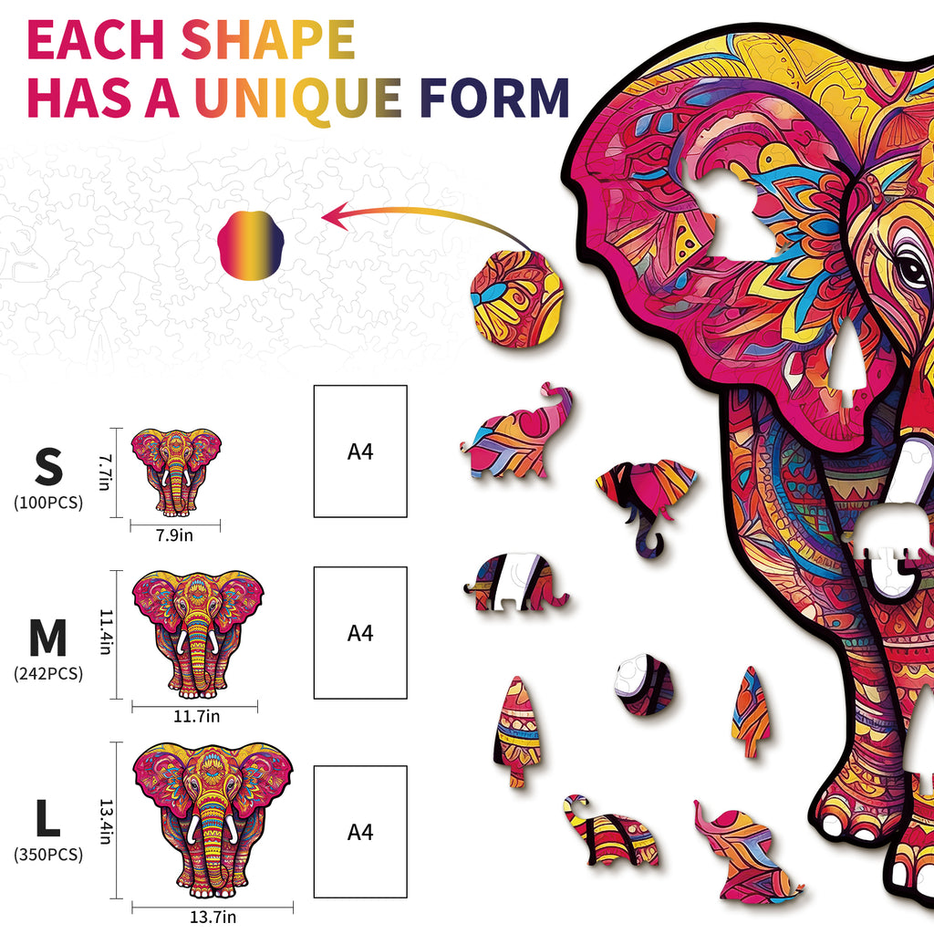 Whimsical Wooden Jigsaw Puzzle- Mandala Elephant