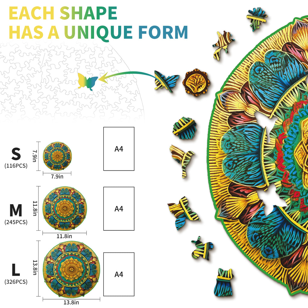 Whimsical Wooden Jigsaw Puzzle- Vintage Mandala