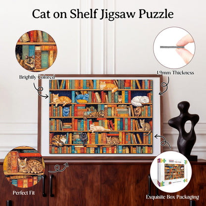 Cat on Shelf 1000-Piece Cardboard Jigsaw Puzzle