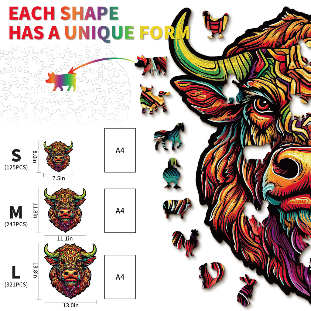 Whimsical Wooden Jigsaw Puzzle- Angry Bull