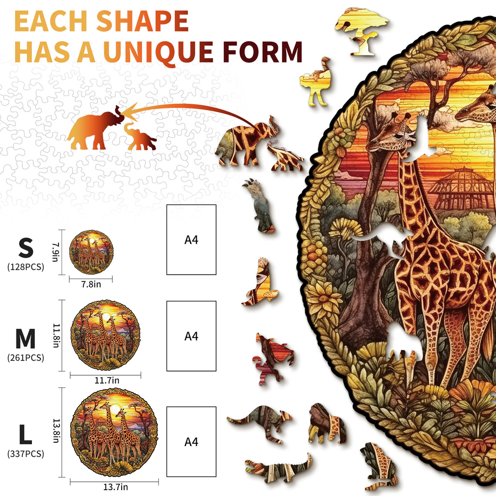 Whimsical Wooden Jigsaw Puzzle- The Giraffe Family