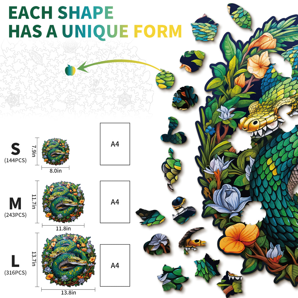 Whimsical Wooden Jigsaw Puzzle- The Snake Family