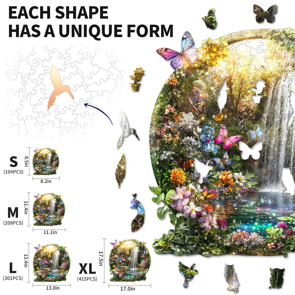 Puzzle en bois fantaisiste - Papillons et cascades