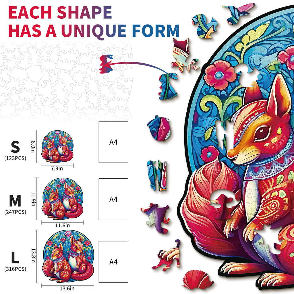Whimsical Wooden Jigsaw Puzzle- Squirrel Friends