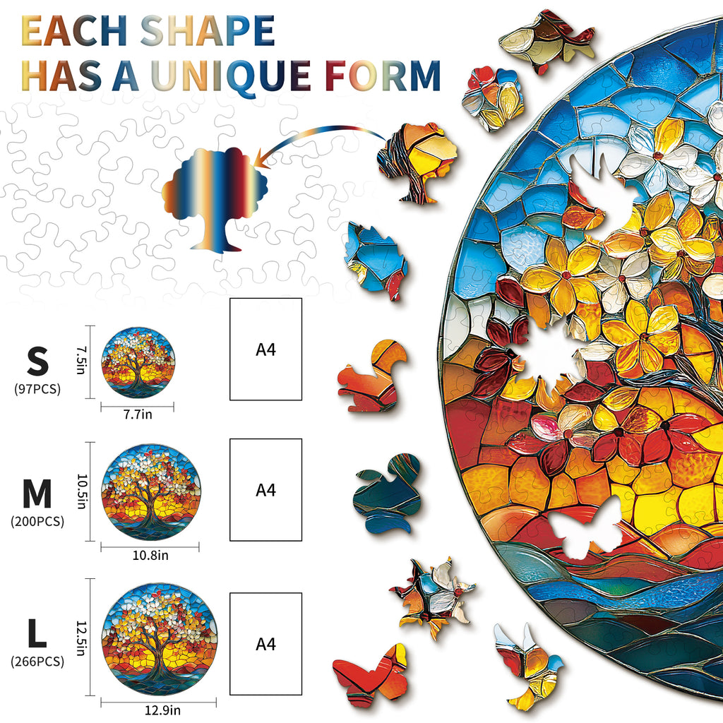 Whimsical Wooden Jigsaw Puzzle- Colorful Glass Tree