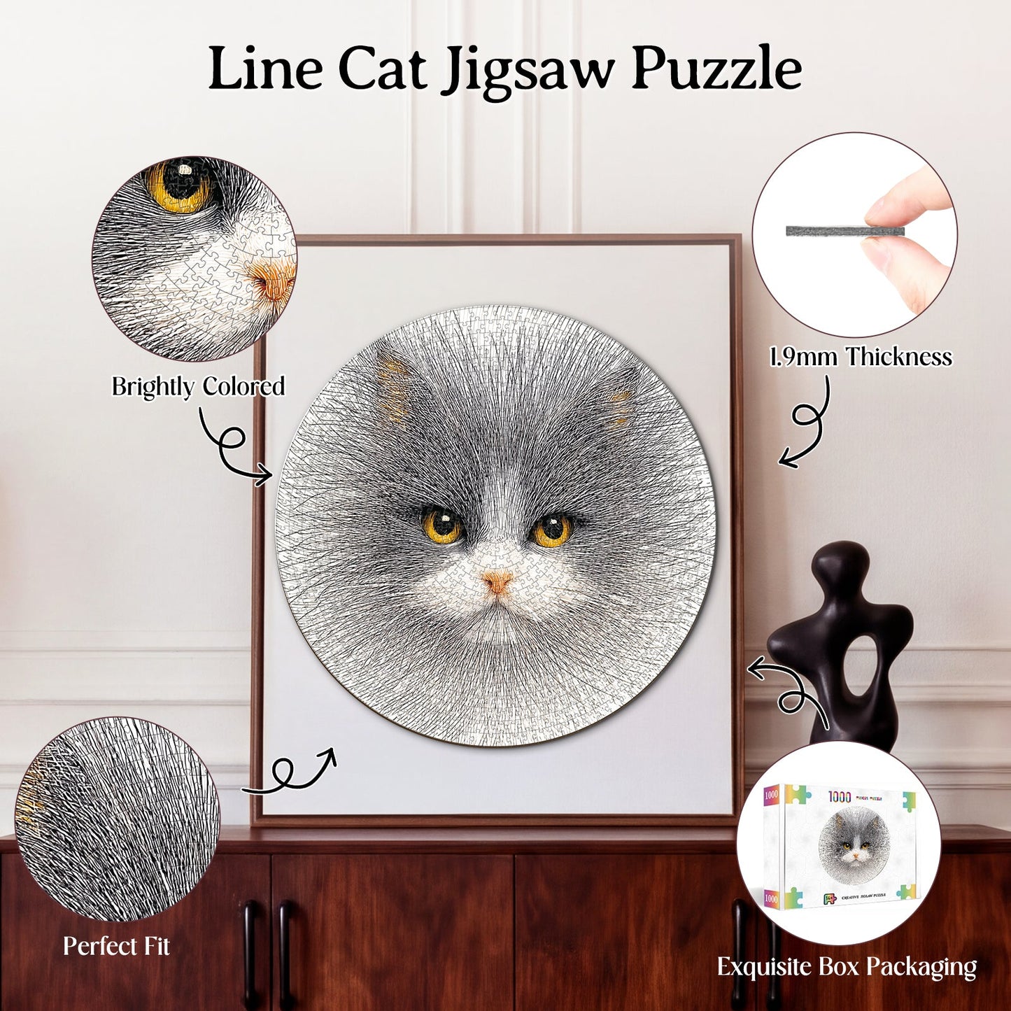 Line Cat 1000-Piece Cardboard Jigsaw Puzzle