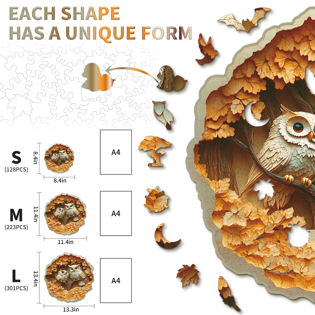 Whimsical Wooden Jigsaw Puzzle- Parent Child Owl