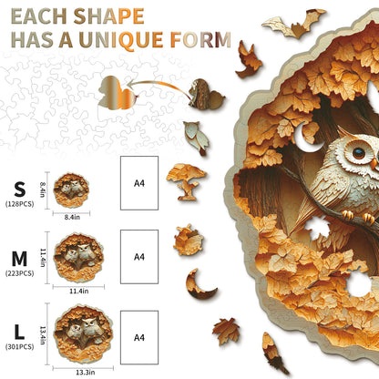 Ausgefallenes Holzpuzzle – Euleneltern und Kind