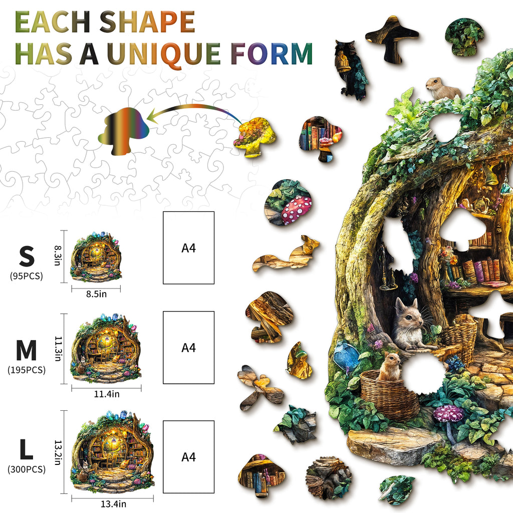 Puzzle en bois fantaisiste - La maison champignon de la forêt