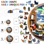 Whimsical Wooden Jigsaw Puzzle-Cat and Bookstore