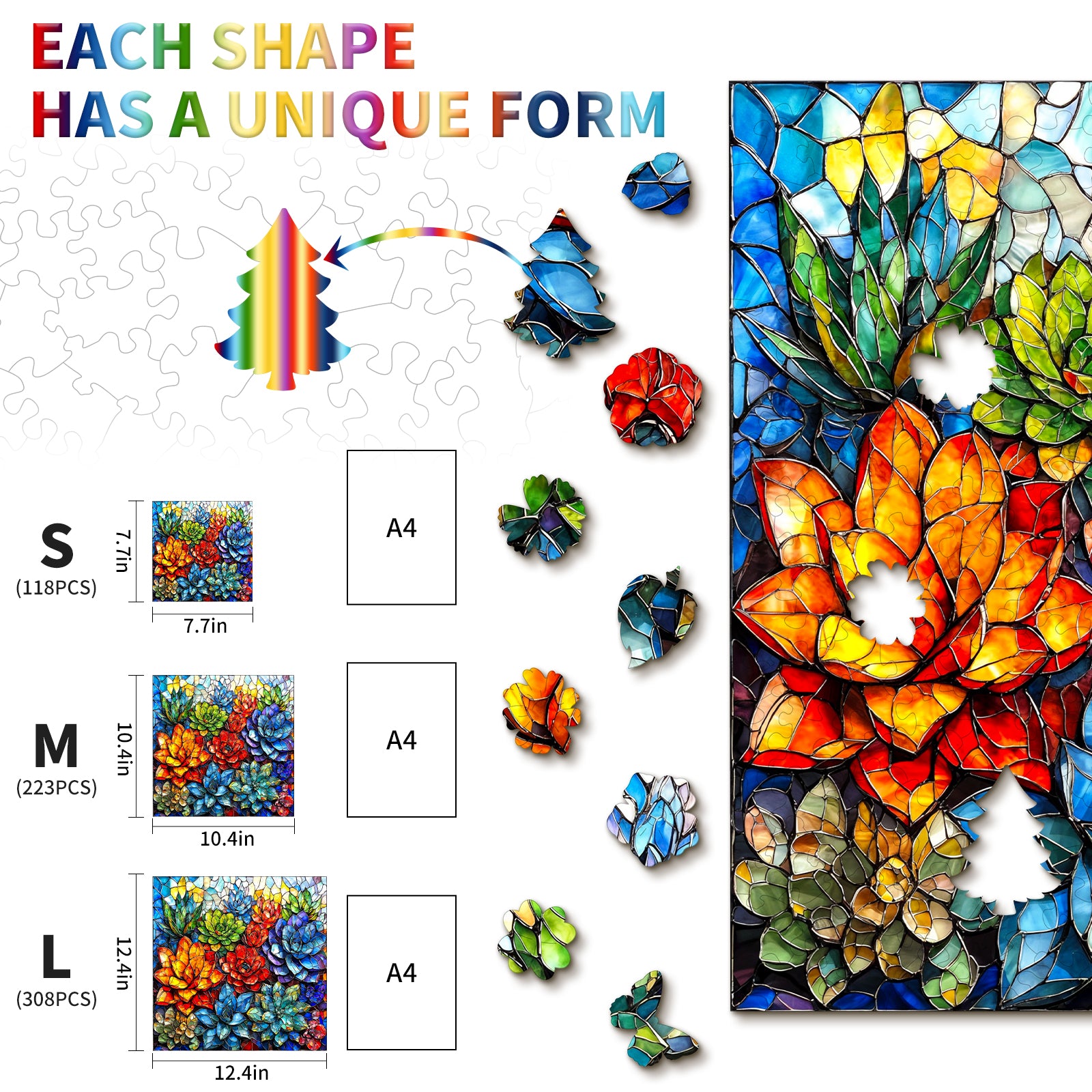 Whimsical Wooden Jigsaw Puzzle- Succulents