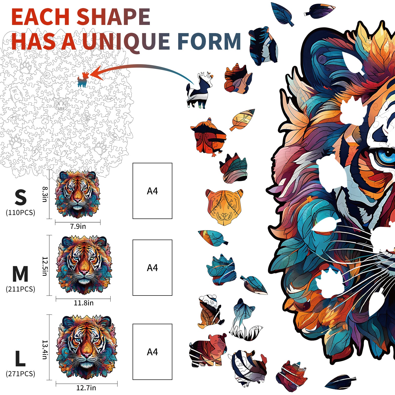 Whimsical Wooden Jigsaw Puzzle- Tough Tiger