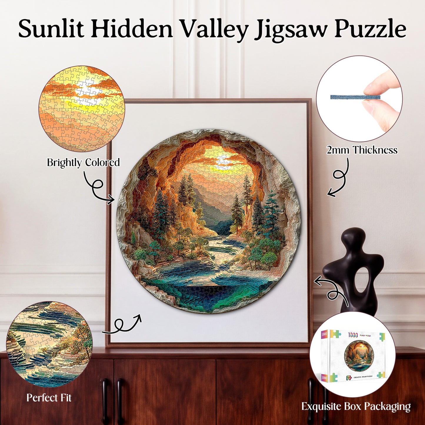 Sunlit Hidden Valley 1000-Piece Cardboard Jigsaw Puzzle