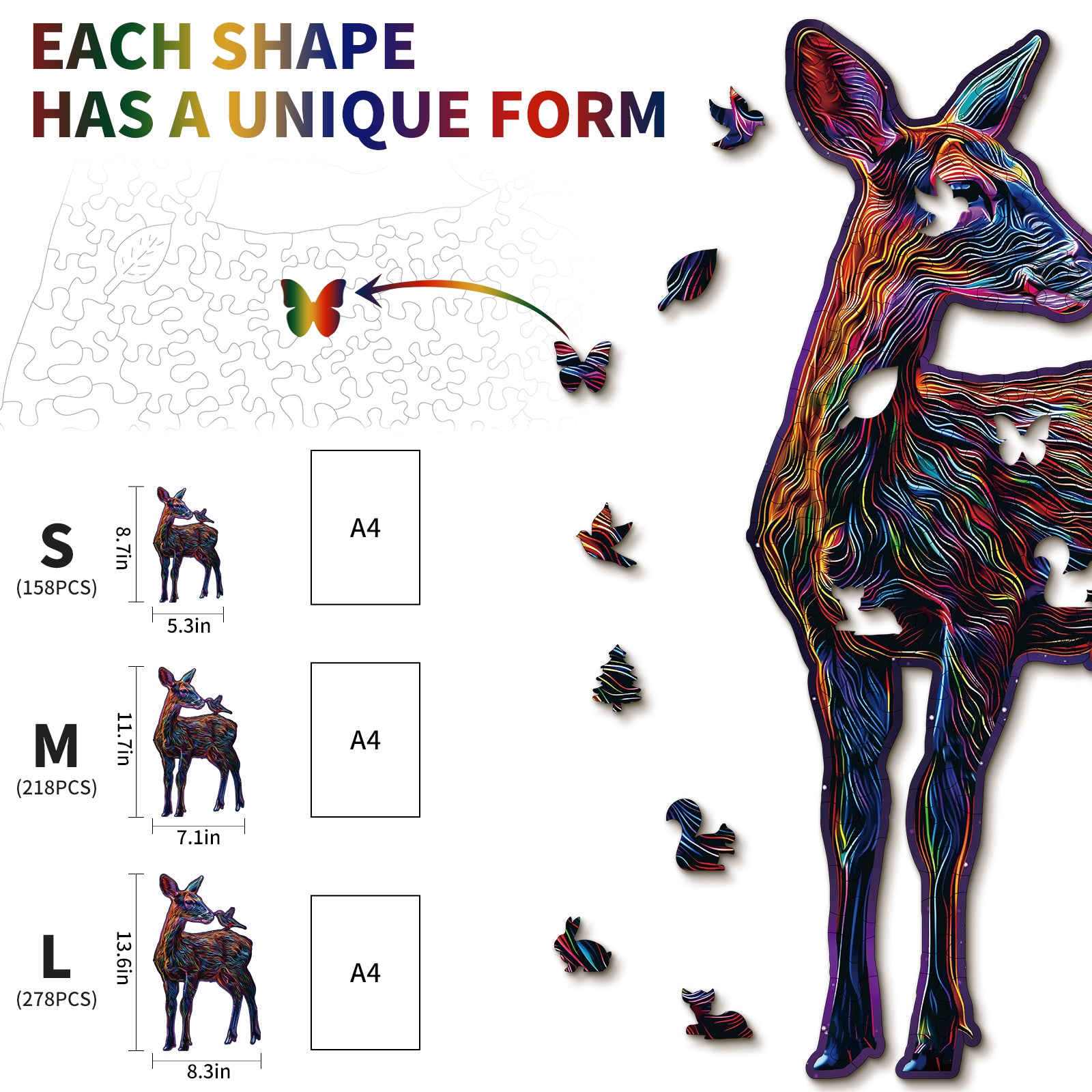 Whimsical Wooden Jigsaw Puzzle- Colorful Deer