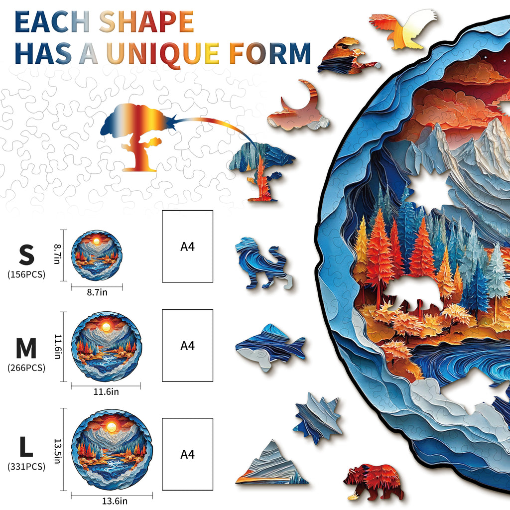 Whimsical Wooden Jigsaw Puzzle-  Mountains and Rivers