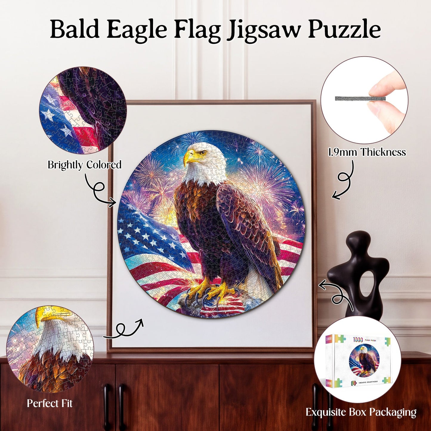 Bald Eagle Flag 1000-Piece Cardboard Jigsaw Puzzle
