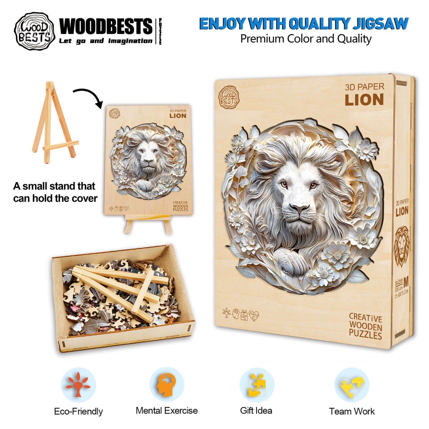 Verspieltes Holzpuzzle – 3D-Papierlöwe