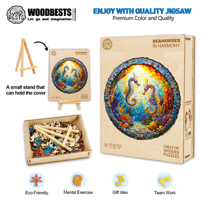Skurriles Holzpuzzle – Seepferdchen in Harmonie