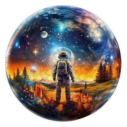 Skurriles Holzpuzzle – Kristallkugel-Astronaut